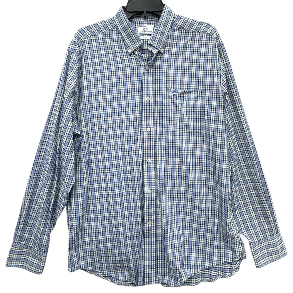 Southern Tide Turnberry Plaid Intercoastal Sport Shirt Men L Blue Multi Plaid
